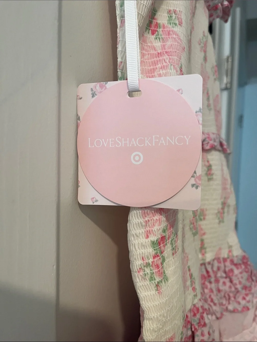 LoveShackFancy Pink and Cream Floral Ruffle Dress